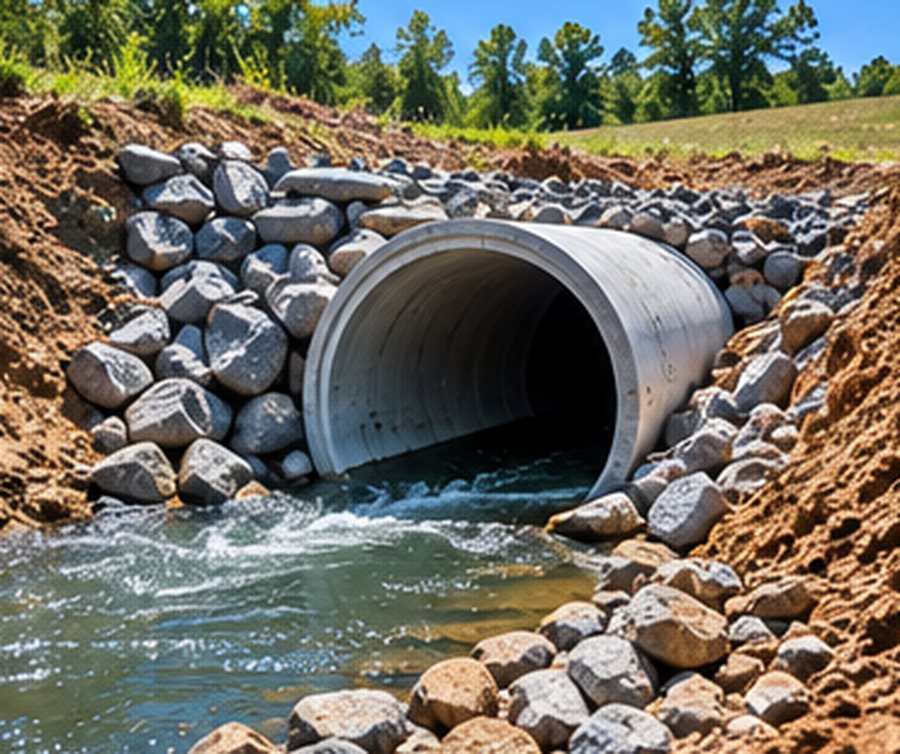 Drainage and retention pond excavation